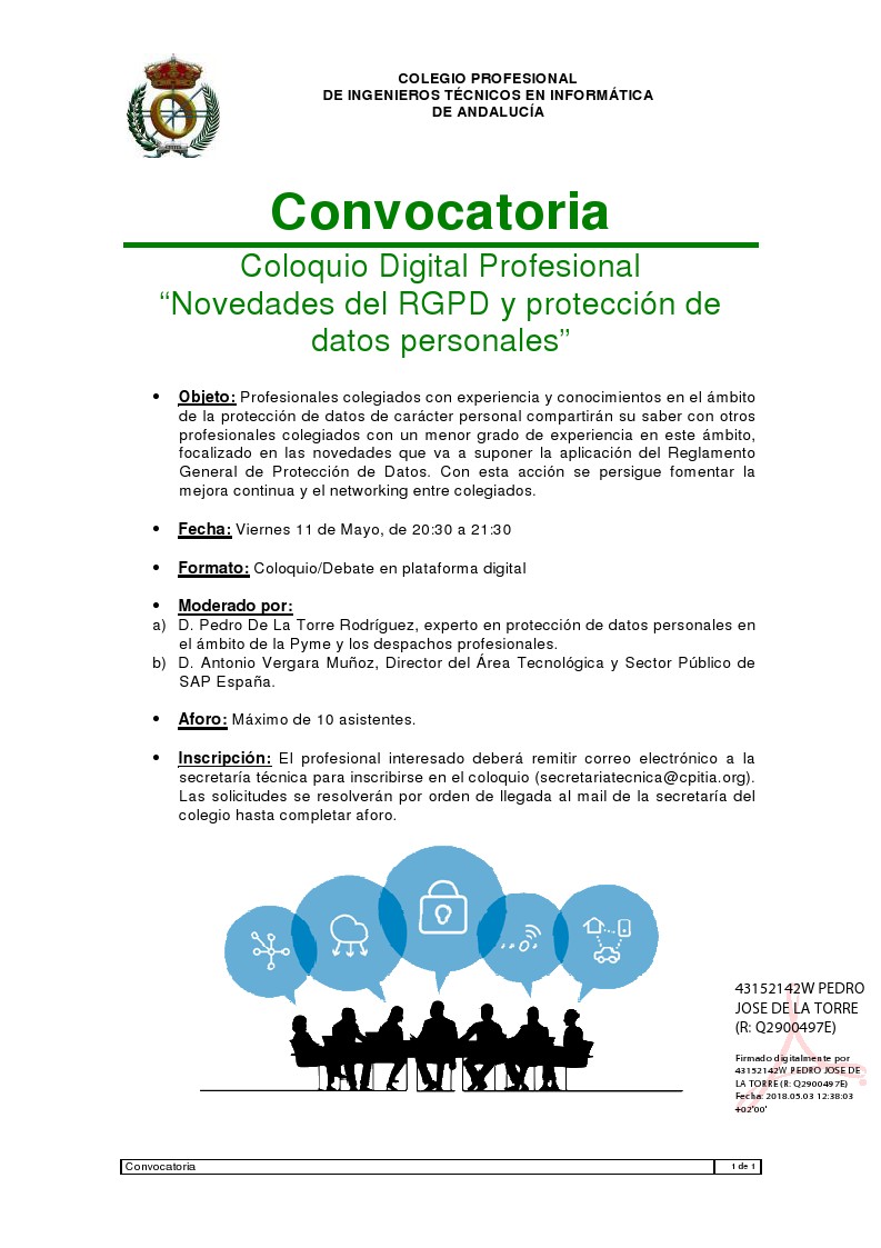 Coloquio: Novedades del RGPD y Protección de Datos Coloquio: Novedades del RGPD y Protección de Datos